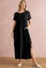 Black Solid Color Hidden Pocket V Neck Slit Maxi Dress