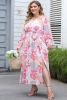 Multicolor Tropical Plant Print Knotted High Waist Plus Size Maxi Dress