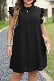Black Plain Keyhole Back Ruffle Plus Mini Dress (size: (US 18W-20W)2X)
