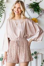 Khaki Contrast Sequin Casual High Waist Drawstring Romper (size: (US 8-10)M)
