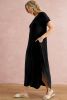 Black Solid Color Hidden Pocket V Neck Slit Maxi Dress