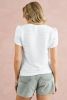 White Textured V-Neck Short Tulip Sleeve T Shirt
