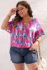 Rose Plus Abstract Ruffle Sleeve Button V Neck Blouse