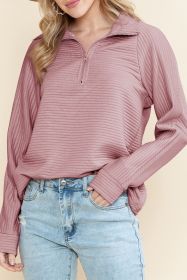 Peach Blossom Ribbed Texture Quarter Zip Sweatshirt (size: (US 12-14)L)