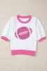 Pink Sequin Rugby Color Block Puff Sleeve Knit Top