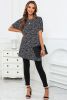 Black Cheetah Print Casual Side Pockets Short Sleeve Tunic Top