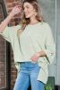 Green Crinkle Ribbed Roll Tab Sleeve Chest Pocket Oversize Top