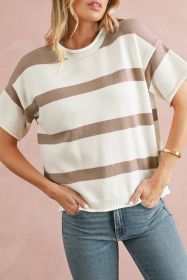 Khaki Striped Drop Shoulder Knitted Top (size: (US 8-10)M)