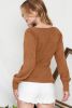 Brown U Neck Textured Long Sleeve Top