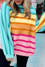 Yellow Striped Ribbed Edge Gradient Loose Sweater (size: (US 8-10)M)