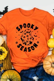 Orange SPOOKY SEASON Ghost Print Crew Neck Halloween Tee (size: (US 8-10)M)