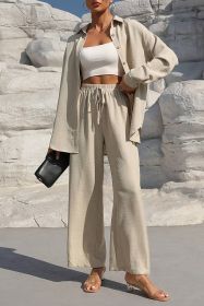 Apricot Loose Button Cardigan And Wide Leg Pants Two Piece Set (size: (US 8-10)M)