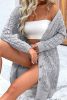 Gray Hollow Out Button Front Long Cardigan