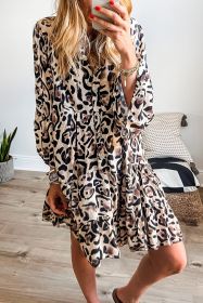 Black Leopard Button V Neck Flowy Mini Dress (size: (US 12-14)L)