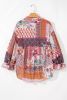 Red Boho Abstract Patchwork Bubble Sleeve Blouse