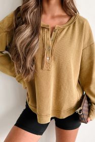 Camel Waffle Drop Shoulder Oversized Henley Top (size: (US 8-10)M)