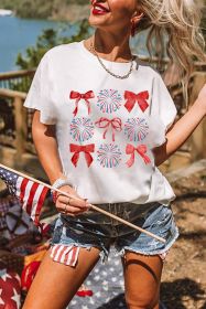 White July 4th Bowknot Firework Graphic Tee (size: (US 12-14)L)