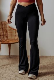 Black V Shape High Waist Flared Leggings (size: (US 12-14)L)