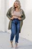 Seagrass Waffle Knit Drop Shoulder Open Front Pocket Plus Size Cardigan