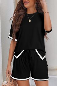 Black Contrast Trim Tee and Drawstring Shorts Set (size: (US 8-10)M)