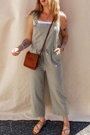 Sage Green Buttoned Straps Drawstring Cropped Jumpsuit (size: (US 8-10)M)