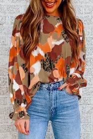 Multicolor Abstract Print Boho Frill Long Sleeve Blouse (size: (US 12-14)L)
