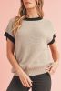 Light Beige Contrast Trim Batwing Sleeve Knitted Top