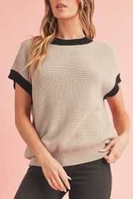 Light Beige Contrast Trim Batwing Sleeve Knitted Top (size: (US 8-10)M)