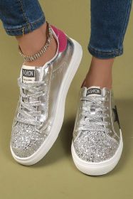 Silvery Metallic Luster Star Pattern Slip On Sneakers (size: (US 7)38)