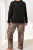 Black Leopard Patched Pocket Long Sleeve Top Plus Size Pajama Set