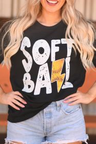 Black SOFT BALL Letter Lightning Graphic T Shirt (size: (US 12-14)L)