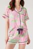 Pink Piping Detail Drawstring Shorts Pajama Set