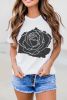 White Large Rose Graphic Crew Neck T Shirt