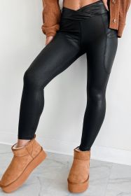 Black V Crossover High Waist Pocketed Leggings (size: (US 12-14)L)