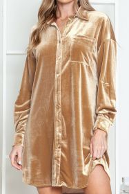 Flaxen Velvet Button Front Shirt Mini Dress (size: (US 12-14)L)