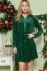 Green Long Sleeve Ruffle Velvet Button Up Shirt Dress