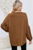 Brown Solid Color Textured Pullover Casual Long Sleeve Top