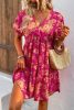 Rose Floral Short Sleeve Surplice Neck Ruffled Mini Dress