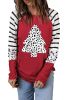 Red Leopard Christmas Tree Striped Graphic Top
