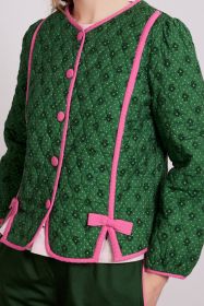 Green Floral Print Bow Round Neck Coat (size: (US 12-14)L)