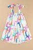 White Abstract Print Knot Straps Frill Mini Dress