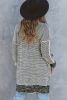 Grey Plaid Contrast Trim Casual Knit Cardigan