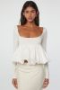 White Elegant Scoop Neck Bubble Hem Long Sleeve Top
