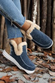 Blue Suede Stitching Patchwork Plush Lined Anklet Boots (size: (US 6)37)