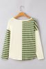 Khaki Striped Print Ribbed Color Block Long Sleeve Top