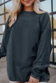 Dark Grey Drop Sleeve Crinkle Rib Oversized Sweatshirt (size: (US 12-14)L)