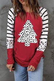 Red Leopard Christmas Tree Striped Graphic Top (size: (US 12-14)L)