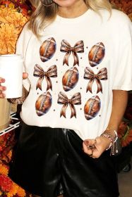 White Rugby Football Bow Printed Game Day T Shirt (size: (US24-26)3XL)