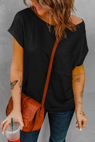 Black Short Sleeve Basic T Shirt with Patch Pocket (size: (US 12-14)L)