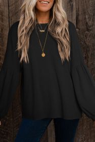 Black Solid Color Textured Lantern Sleeve Top (size: (US 8-10)M)